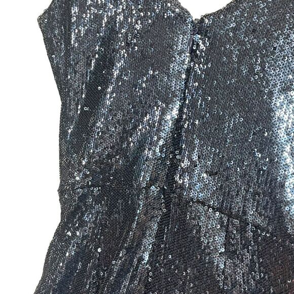 Dress The Population Sam Sequin Jumpsuit Navy Women’s Size XS Sleeveless Ruched - Picture 6 of 14